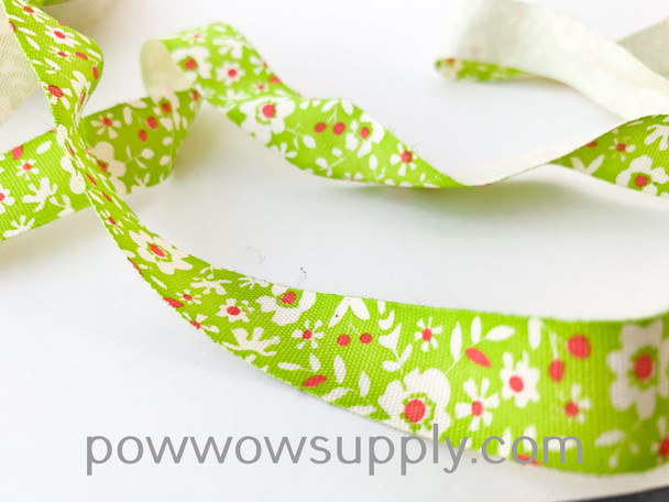 Green Floral Printed Cotton Tape (5 yards)