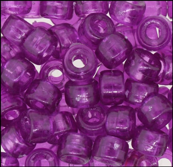 9mm Plastic Pony Bead Transparent Amethyst - 1 Ounce Bag