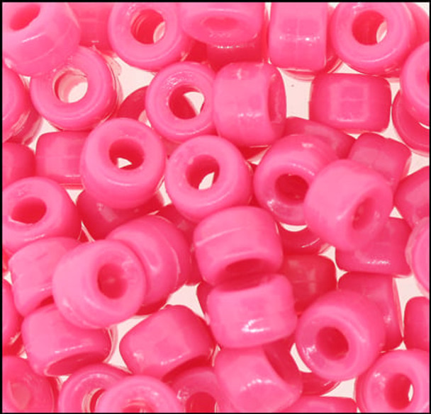 9mm Plastic Pony Bead Opaque Pink - 1 Ounce Bag