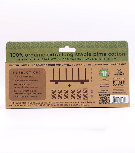 Scanfil Organic Cotton  50/2 WT 500 Yard Pastels 6 Spool + Rack Set