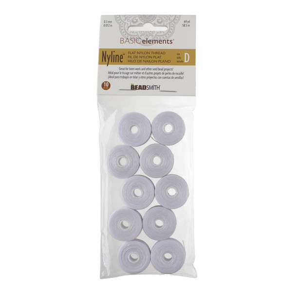Nyline White Size D (.30MM) 64 Yard Bobbin - bag of 10 bobbins
