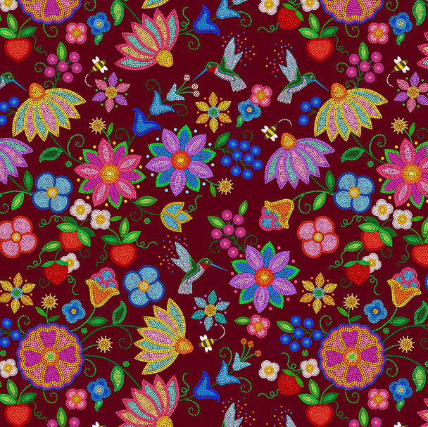 Grandma's Garden Maroon - 100% Cotton Fabric