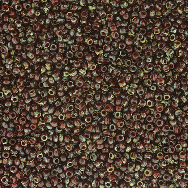 Miyuki 11/0 Seed Beads Picasso Red Brown Transparent