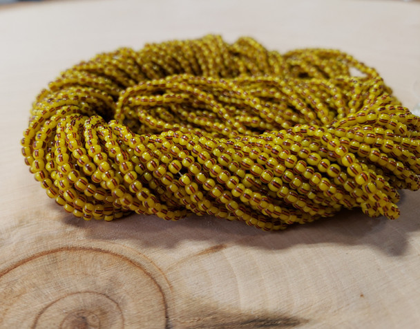 11/0 Seed Beads Striped Red and Black on Yellow