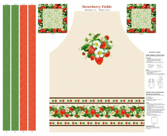 Strawberry Fields Apron Project Cream  - 100% Cotton Fabric