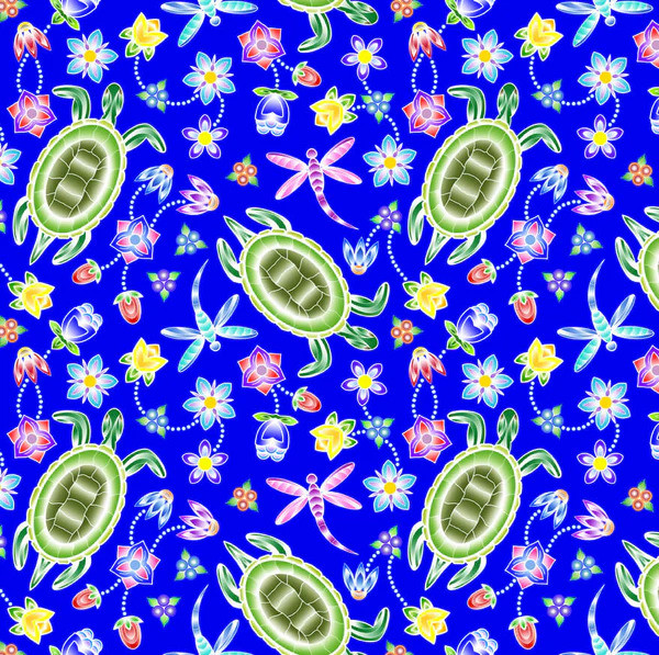 A Warrior's Love Floral Royal  - 100% Cotton Fabric