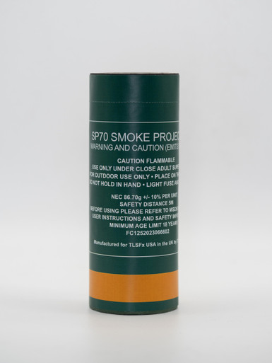 Single smoke grenade canister with an orange color band, product-only studio shot