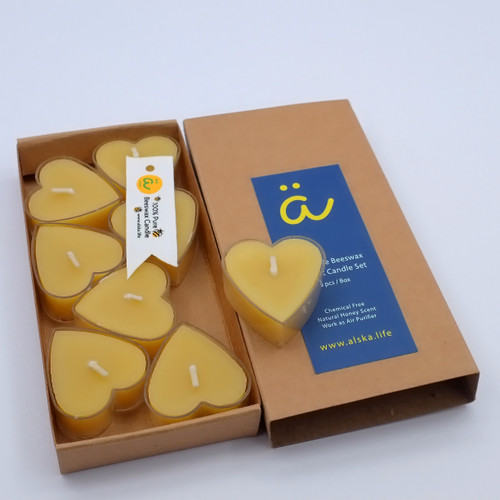 100% Pure Beeswax Candle Tealight Set - heart