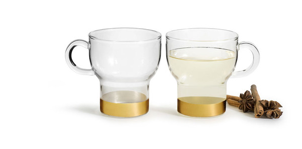 Glass mug 2-pack large, gold-coloured
