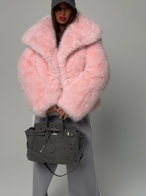 Luxe Cloud Pink Faux Fur Cropped Jacket