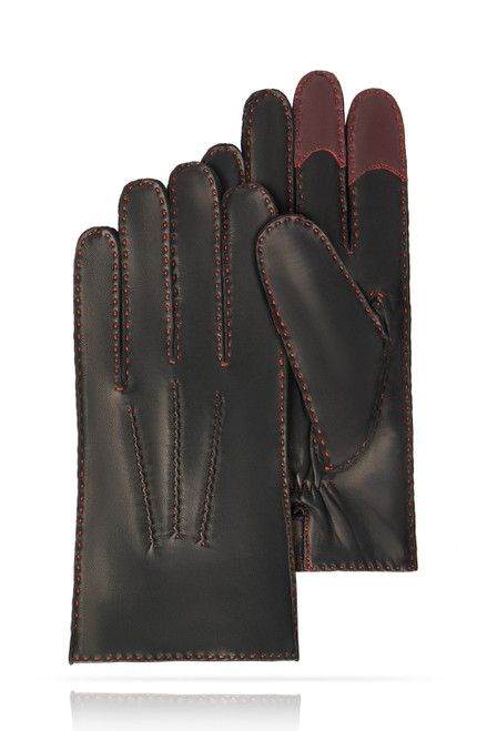 Executive Contrast-Stitch Leather Gloves