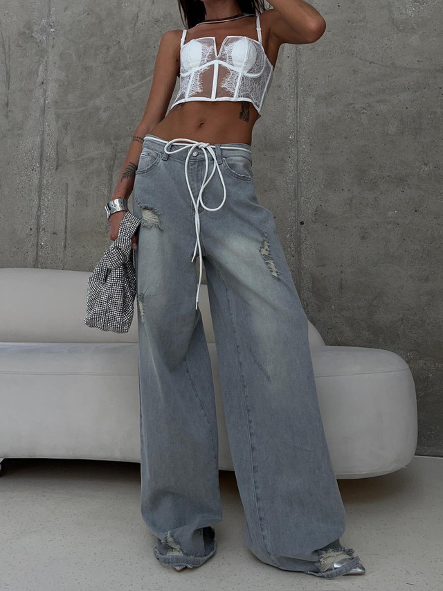 First image of the product Coastal Drift Wide-Leg Distressed Jeans
