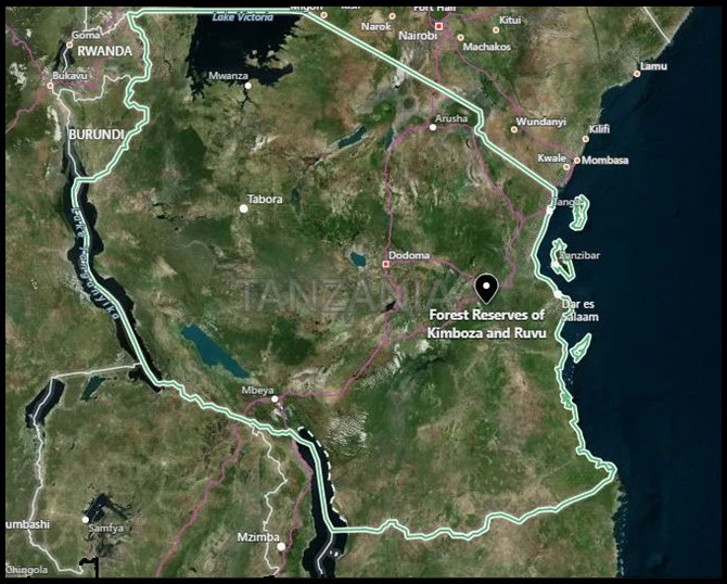 Map of Tanzania, depicting the only known location for Lygodactylus williamsi.
