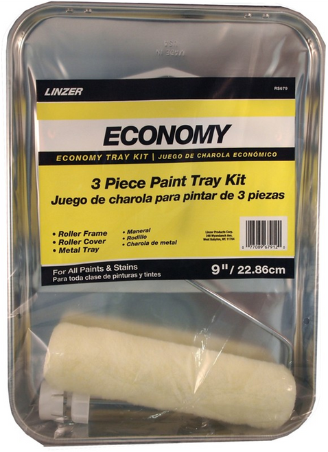 3 Piece Paint Tray Kit with Roller Frame and Cover
