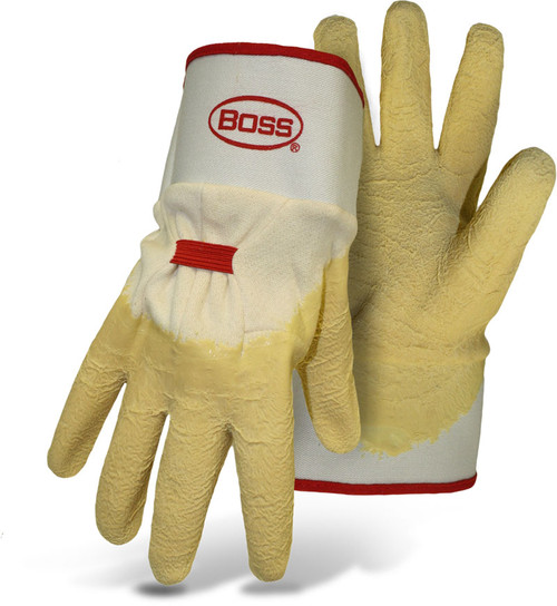 Large Power Grip + 3/4 Crinkled Latex Dipped Gloves with Safety Cuff