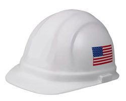 Omega II White with US Flag Cap Hard Hat with Quick-Slide Fit