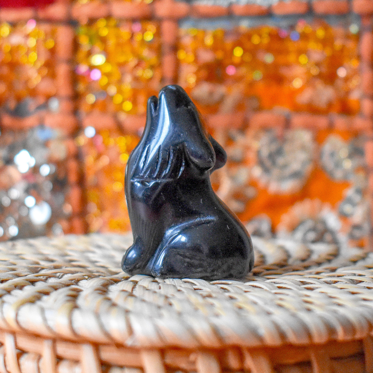 Black Obsidian Hand Carved Crystal Wolf