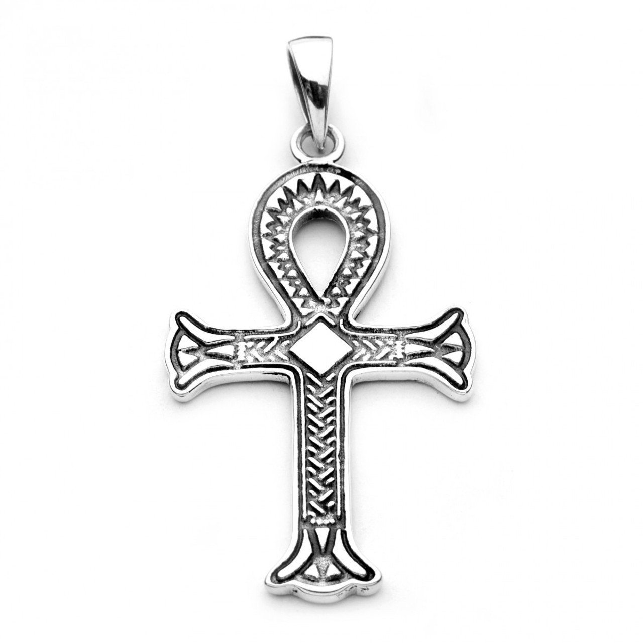 Engraved Ankh Cross Pendant (Sterling Silver) - Cross Pendants