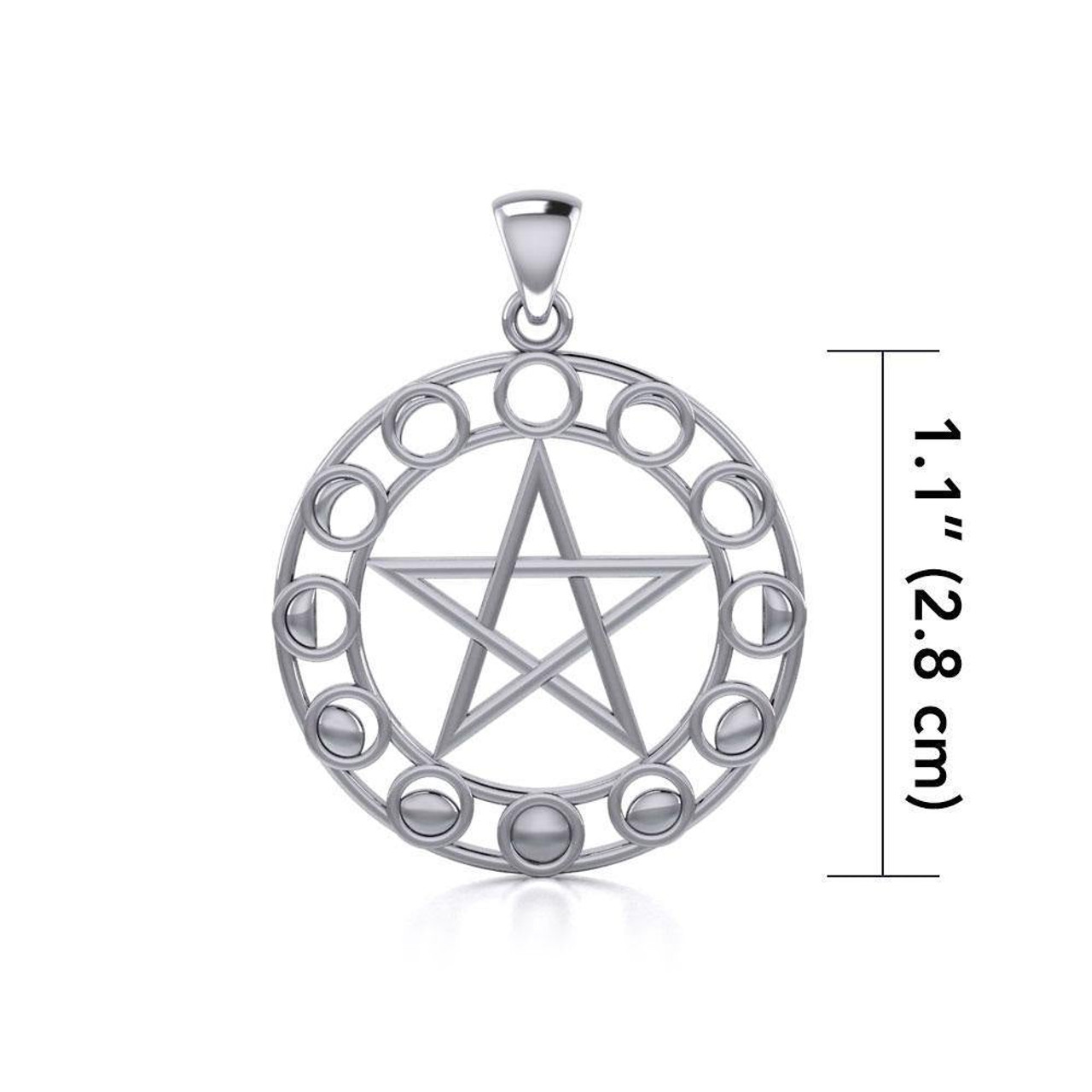 Pentacle with Moon Phases Pendant (Sterling Silver) - | Pentagram