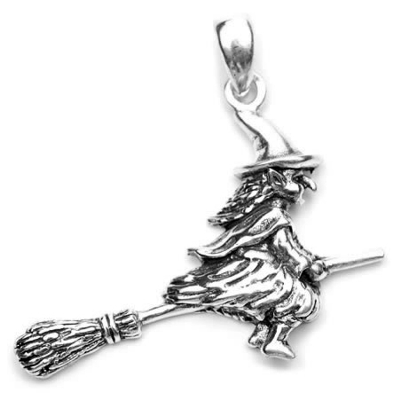 Witch on Broomstick Pendant (Sterling Silver) - Witch & Wiccan 