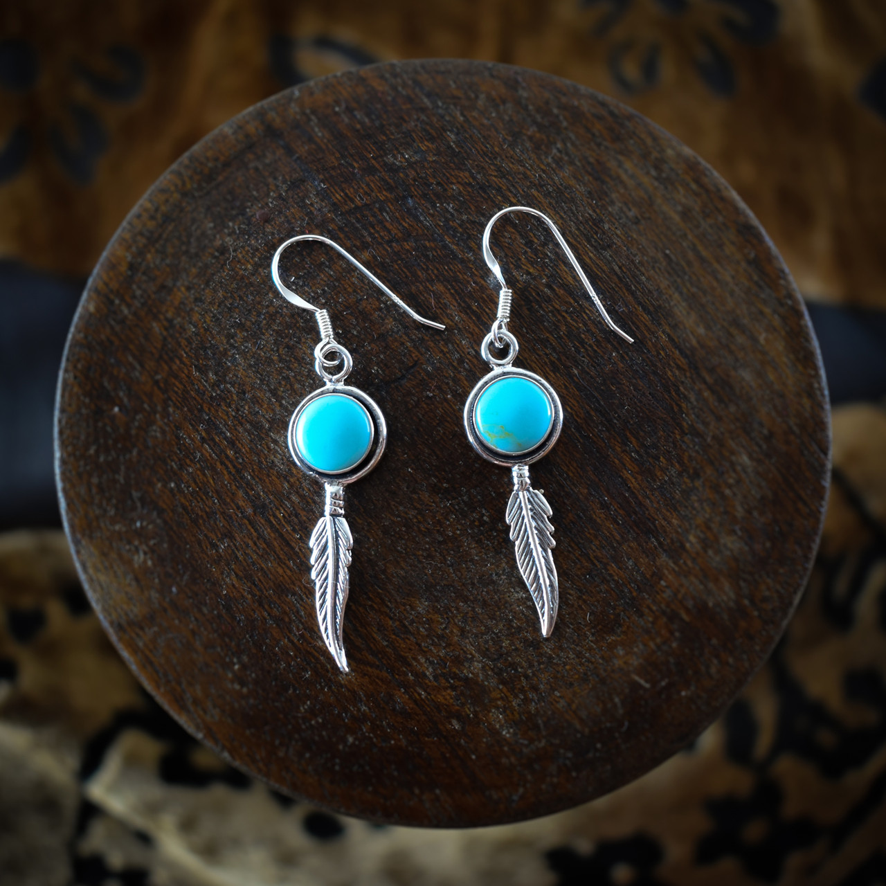 WHEELER MANUFACTURING STERLING SILVER TURQUOISE EARRINGS W/ DANGLE FEATHERS  | eBay