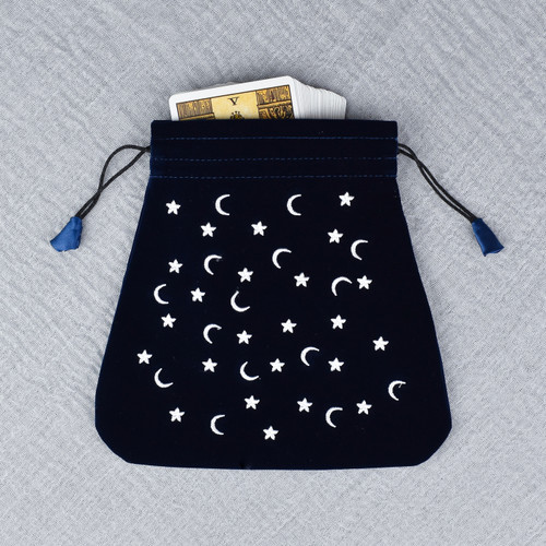 Stars & Moon Blue Velvet Tarot / Oracle Card Bag