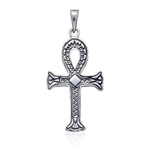 Engraved Ankh Cross Pendant (Sterling Silver)