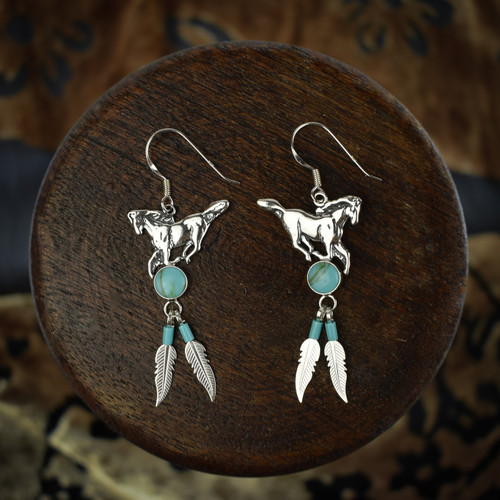 Horse Earrings / Necklace with Turquoise & Feather (Sterling Silver)