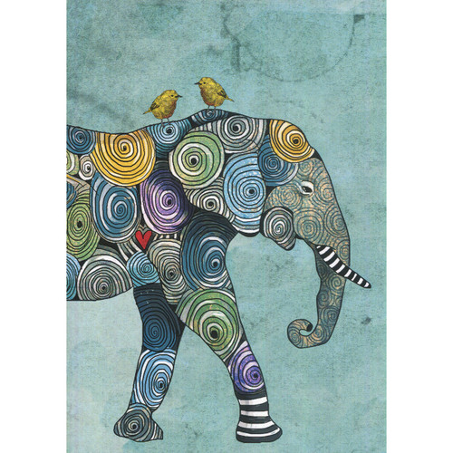 Elephant and Yellowbirds Greeting Card (Blank)