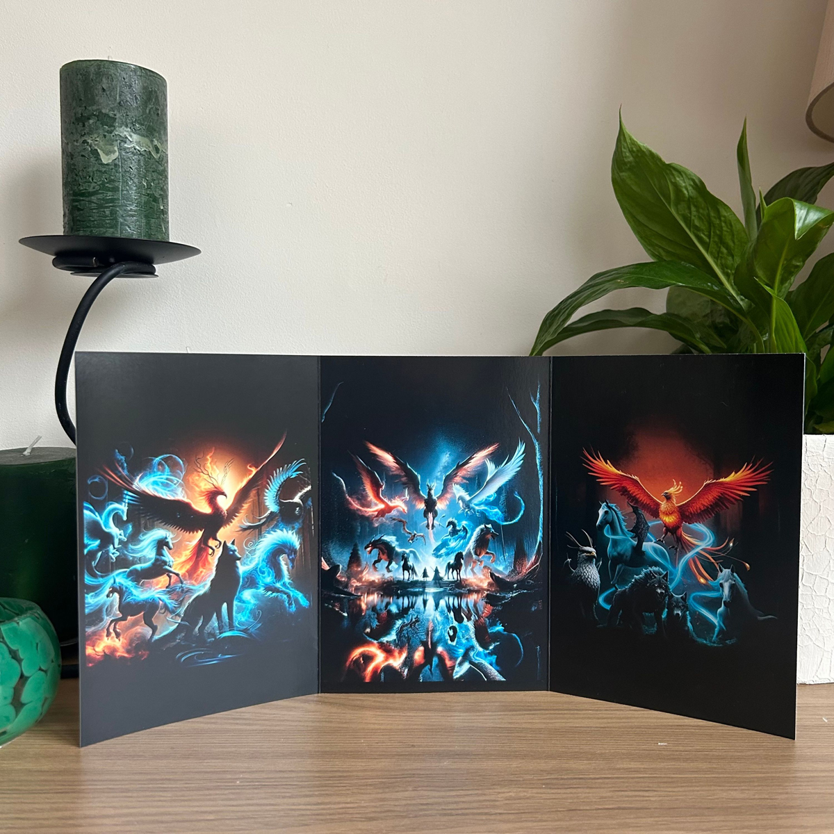 Mythical Beasts Triptych Greeting Card (Self-Sealing)