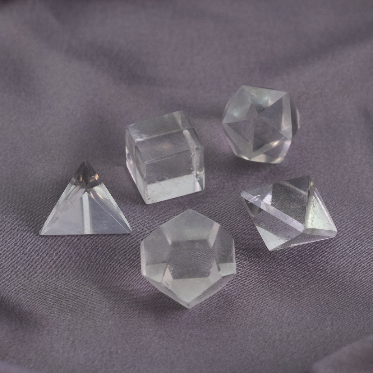Platonic Solids Sacred Geometry Set in Clear Quartz (5 Piece)