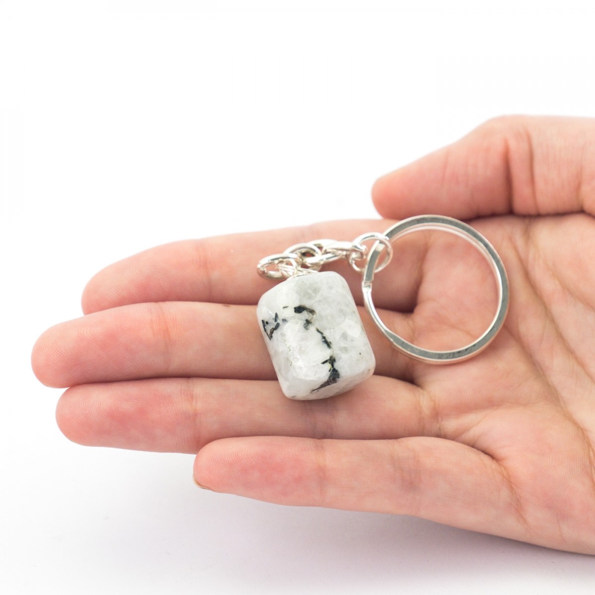 Rainbow Moonstone Tumblestone Keyring