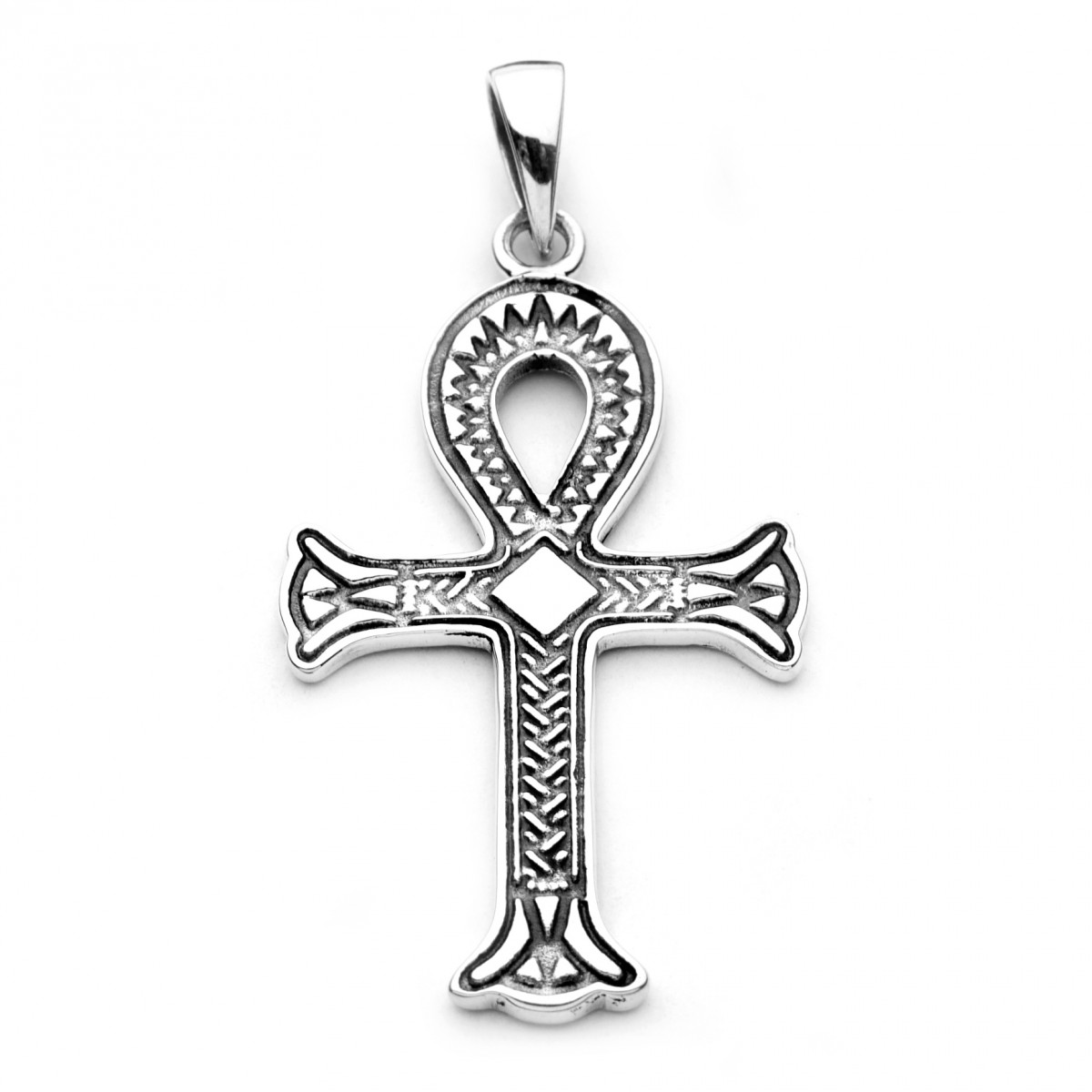 Engraved Ankh Cross Pendant (Sterling Silver)