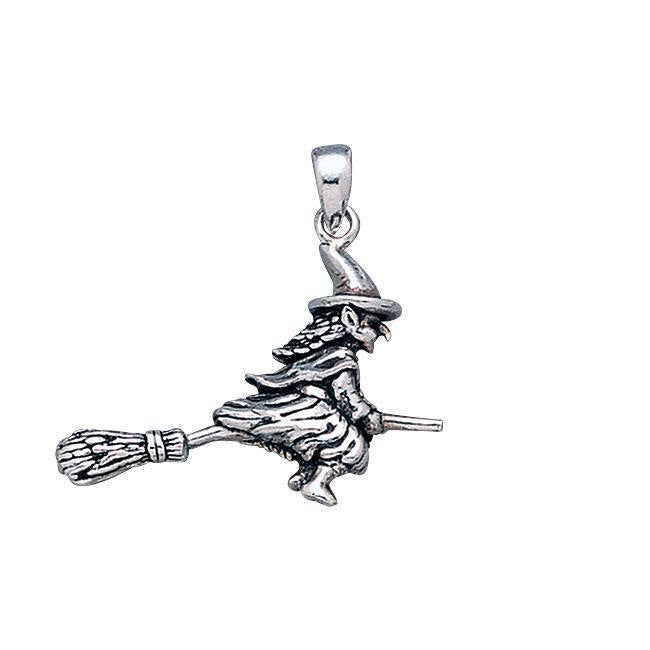 Witch on Broomstick Pendant (Sterling Silver)