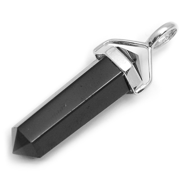 Black Tourmaline Crystal  DT Point Pendant (Sterling Silver Setting)
