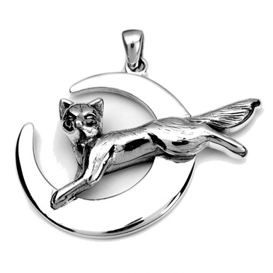 Fox Leaping Over Crescent Moon Pendant (Sterling Silver) - Animal ...