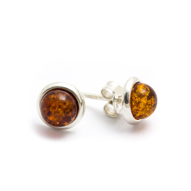 Cognac Baltic Amber Stud Earrings (Sterling Silver)