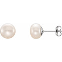 Sterling Silver 7-8 mm White Freshwater Cultured Pearl Earrings