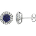 Sterling Silver 6 mm Round Dark Blue Cubic Zirconia Halo-Style Earrings