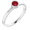 Rhodium-Plated Sterling Silver 4 mm Round Imitation Ruby Ring