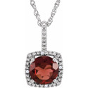 Sterling Silver 7 mm Mozambique Garnet & .015 CTW Diamond 18" Necklace