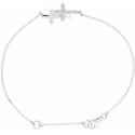 Sterling Silver Cubic Zirconia Double Sideways Cross 8" Bracelet