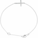 Sterling Silver Cubic Zirconia Sideways Cross 8" Bracelet