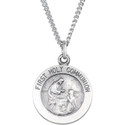 Sterling Silver 12 mm First Communion Medal 18" Necklace