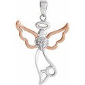 Sterling Silver & 14K Rose Gold Vermeil 29x17.8 mm Diamond Angel Pendant