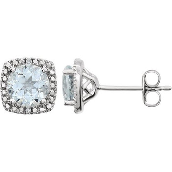 Sterling Silver 6 mm Aquamarine & .015 CTW Diamond Earrings