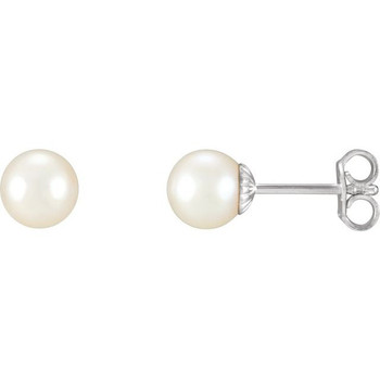 Sterling Silver 7-7.5 mm Freshwater Cultured Pearl Earrings