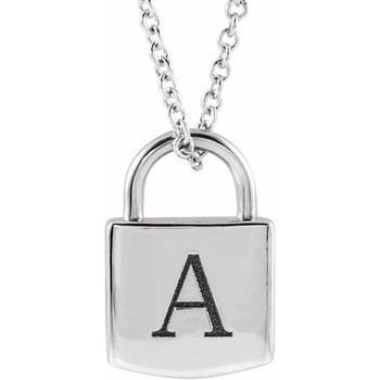 Sterling Silver 12.02x8 mm Engravable Lock 16-18" Necklace