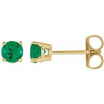 14K Yellow 4 mm Lab-Grown Emerald Stud Earrings with Friction Post