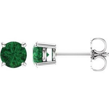 14K White 5 mm Lab-Grown Emerald Stud Earrings with Friction Post